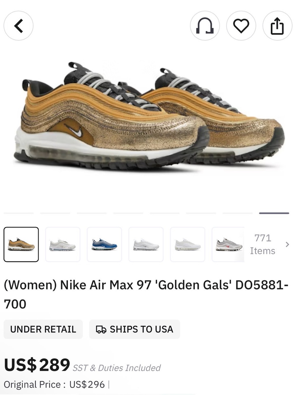 Nike Women Air Max 97 Metallic Gold and Black